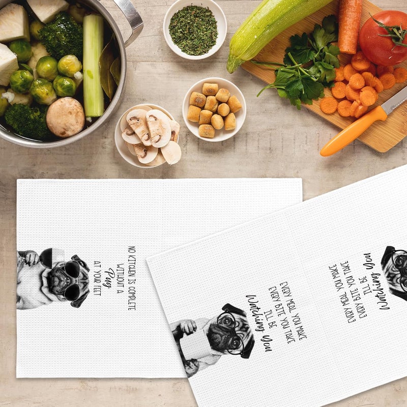 Mcehtle Funny Pug Kitchen Towels Set of 2, Dog Kitchen Accessories, Coffee Station Wine Bar Decor, Dog Chef Gift Hand Towel, Dining Room Decorative Tea Towel Dish Towels 16x24 Inch - Image 5